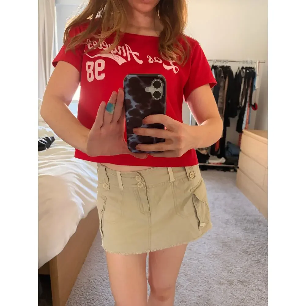 vintage y2k plugg micro mini skirt cargo tan utility skater grunge